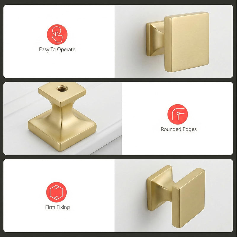 homdiy 10 Pack Brass Cabinet Knob Modern Square Knobs- Gold Kitchen Knob Brass Dresser Drawer Hardware MO6785BB Brushed Gold Kitchen Cabinet Hardware Matte Gold