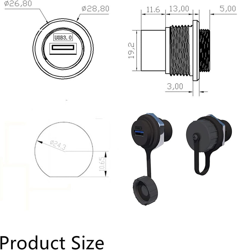 PENGLIN 2PCS Waterproof USB 3.0 Panel Mount Coupler, IP67 USB Pass Through Connector, Female to Female Bulkhead Extension Adapter Round type USB3.0(2PCS)