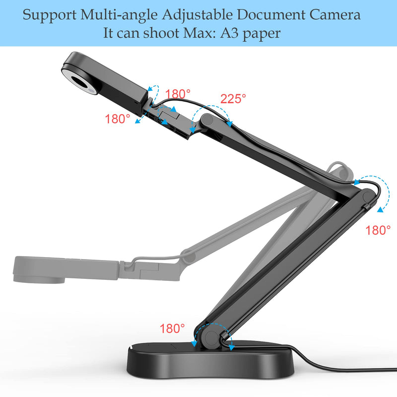 8MP USB Document Camera for Teachers and Classroom for A3 A4 Size with Dual Mic, 3-Level LED Light, Up and Down, Left and Right Image Inversion, for Distance Teaching & Learning
