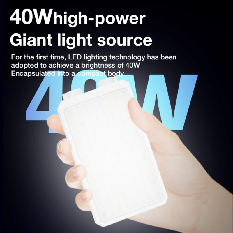 U40 LED Video Light, 40W Portable LED Camera Light, CRI 98+ 2500K~9000K 8000 Lumens Pocket-Sized Selfie Fill Light, Temperature Control Built-in Rechargeable Battery PD Charging white