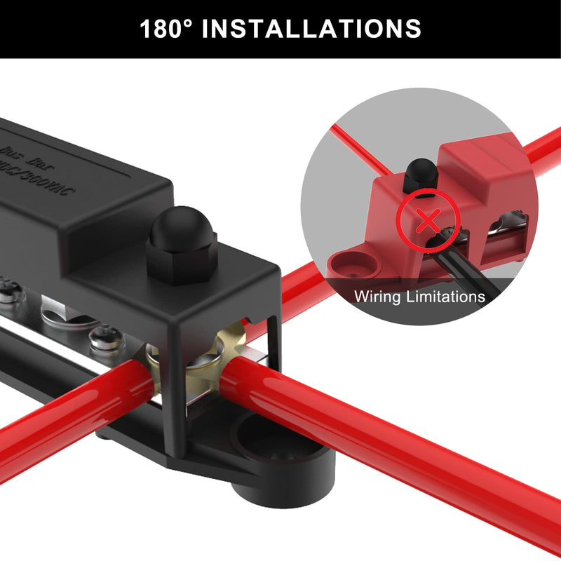 Upgraded Bus Bar 250A 12V Power Distribution Block with 5/16" (M8) 4-Posts Terminals Block with Cover for Automotive, Marine, Battery System (Black) 5/16" - Black