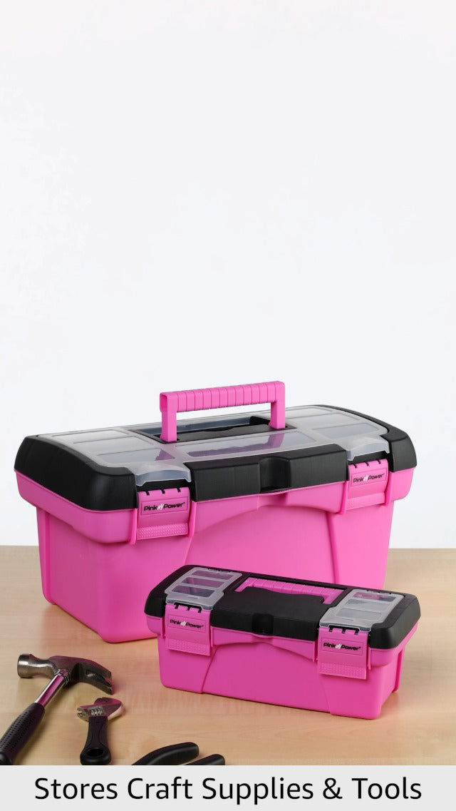 Pink Tool Box for Women - Sewing, Art & Craft Organizer Small & Large Plastic Tool Box with Handle - Pink Toolbox Sewing Tool Storage Box - Portable Mini Locking Tool Boxes (2 Pack)