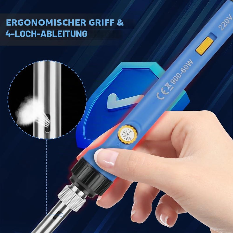Flintronic Soldering Iron Set, 60 W LCD Soldering Iron with On/Off Switch, Adjustable Temperature 200-480 °C, 10 g Soldering Wire, 5 Soldering Tips, Desoldering Pump, Soldering Iron Stand, Tweezers, Soldering Set for Electrical Work 60w-8 in 1