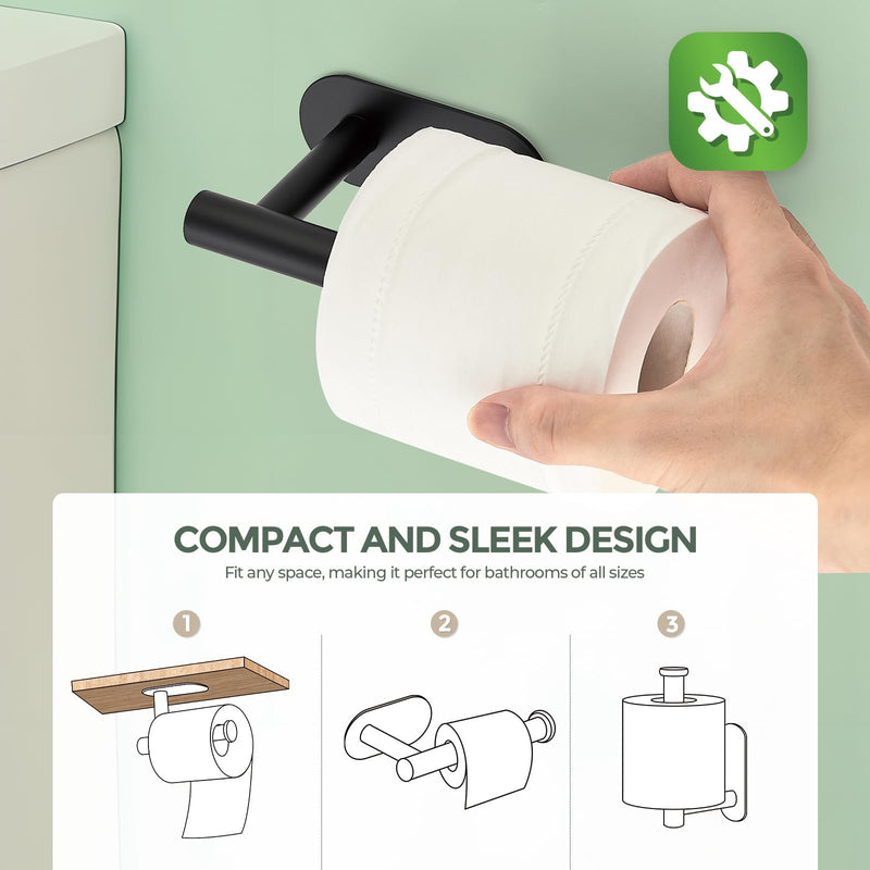 Joy Design 3 Pack Adhesive Toilet Roll Holder Stand - Matte Black SUS304 Stainless Steel, Rustproof Toilet Paper Holder No Drilling Tissue Holder for Kitchen Bathroom Wall Mount Bathroom Tissue Holder