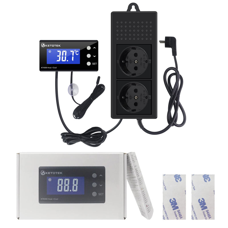 KETOTEK Digital Thermostat Socket 230V with NTC Sensor, KT4000 Temperature Controller Socket, Socket Thermostat for Aquarium Greenhouse, Temperature Switch Heating/Cooling Temperature Controlled Black