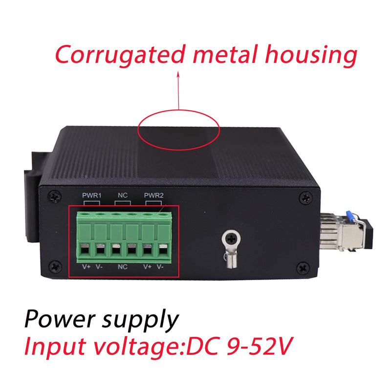 Harsh Outdoor 5-Port Gigabit Ethernet Fiber Converter, Industrial DIN-Rail Network Switch, 100/1000Base-T to LC, Up to 20KM(with SFP Transceiver), IP40, Extreme Heat -40°～ 85°C (-40°～ 185°F)