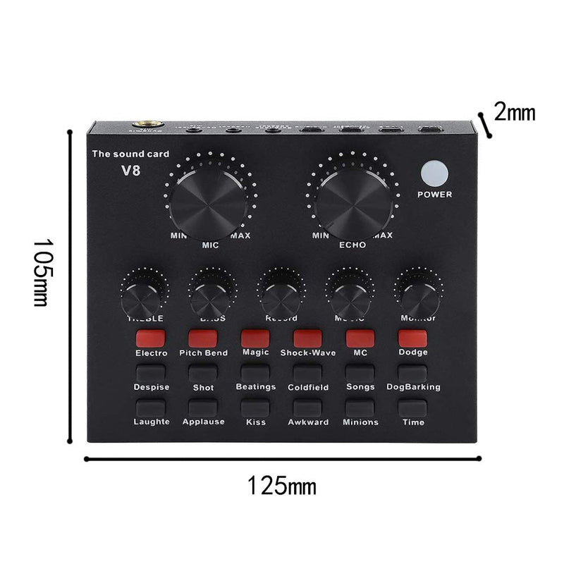 V8 Live Sound Card, Audio Mixer USB External Sound Card Headset Microphone Sound Card Live Broadcast KTV Sound Card for Double Cell Phone for Live KTV Voice Chat(Black)