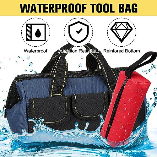 Sanwuta 9 Pcs Tool Bag for Men 3 Heavy Duty Wide Mouth Tool Bags and 6 Small Waterproof Pouch Tote for Electrician Carpenter Mechanic Father's Day Christmas Gifts(16 Inch,Blue Red Yellow) Blue Red Yellow 16 Inch