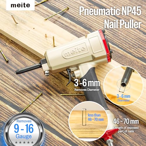 meite NP45 Pneumatic Nail Remover with Spare Piston Driver and 2-1/2 Inch 16 Gauge Finish Nails, Heavy Duty Denailer Air Punch Nail Gun and Galvanized Small Head Collated Nails, 500PCS
