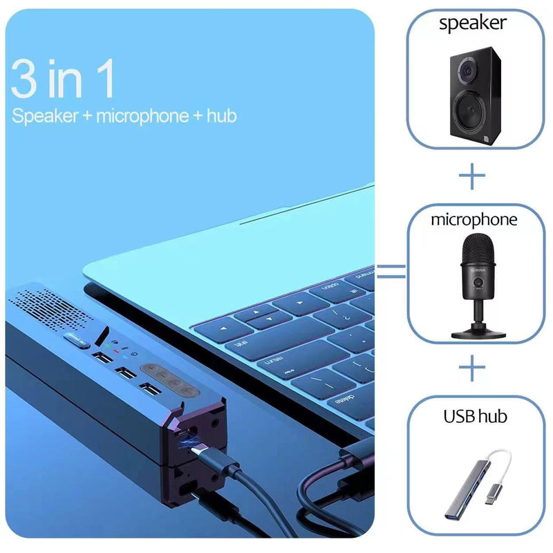 3 in 1 USB Computer Speaker with Microphone, PC Laptop Speaker with Mic for Smart Home Office and Online Study，360 Degree Enhanced Voice Pickup, Noise Reduction,Compatible with Zoom, Teams