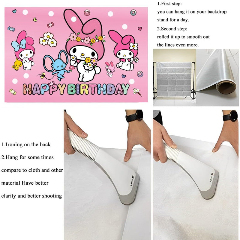 Melody Backdrop Happy Birthday Banner for Melody Party Decorations Supplies (5x3ft), 59*35.4 inch, kawaii