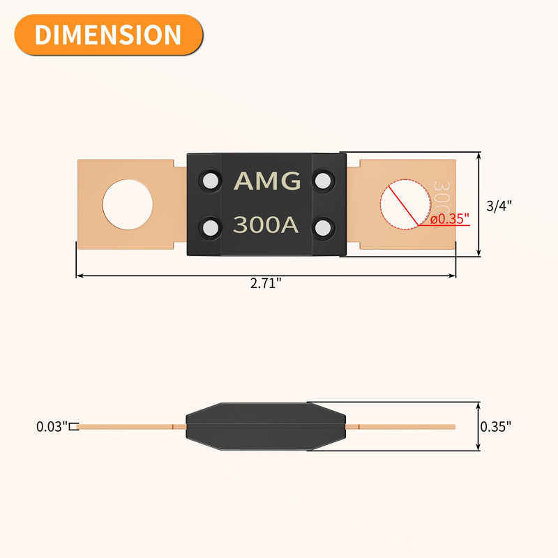 Joinfworld 300A MEGA Fuse, High Current Bolt Mount Automotive 300 Amp MEGA/AMG Fuse for Cars, Trucks, Construction Vehicles, Buses, Boats - 3Pcs