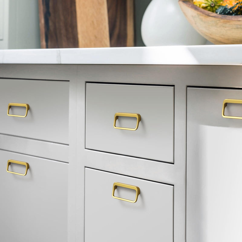 Goo-Ki Brushed Gold Cabinet Pulls with Hole Center 2.5''(64MM),Modern Zinc Alloy Finger Pulls for Drawer,Wardrobe,Cupboard,6 Pack 2.5'' HOLE CENTERS