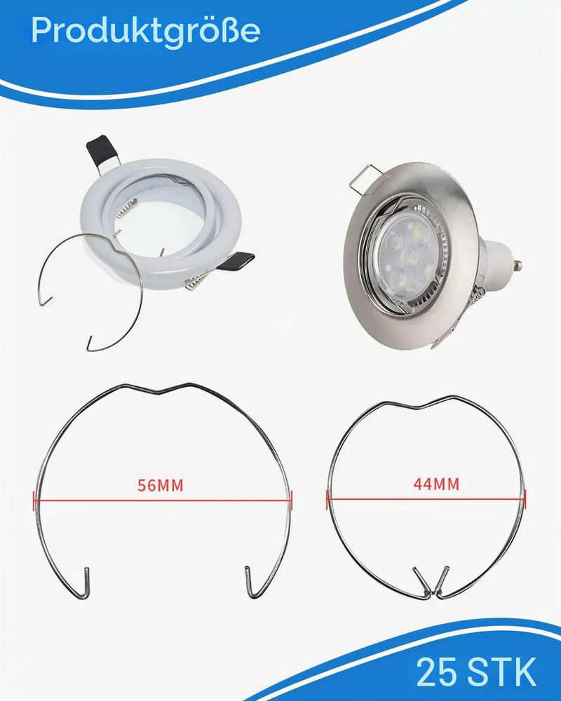 Pack of 25 Snap Ring for GU10 MR16 Diameter Downlight Retaining Spring Rings Clips LED Halogen Lamp Holder 50 mm Clamping Ring Lamp Clip Retaining Spring Rings Halogen Lamp Holder GU10 Ring