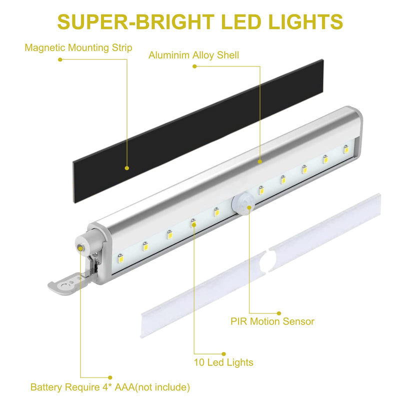 Elegananccy RV Step Lights Motion Activated, 10 LED Battery Operated Motion Sensor Stick Strip Lights, Magnetic Wireless Led Step Lights for Motorhome Travel Trailer, White (2 Pack)