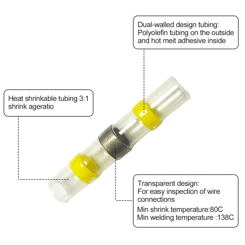 Newaner Pack of 120 Cable Connectors, Waterproof, Insulated, 4 Sizes, 26-10AWG Solder Connectors with Shrink Tubing, Crimp/Shock/Shrink Connector for Electronics Industry, Shrink Ratio 3:1