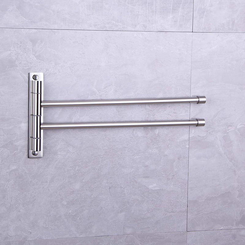 2-Arm Swivel Towel Bar Bathroom Towel Holder Wall-Mounted Swing Out Towel Rack with Hooks Rustproof Polished Finish