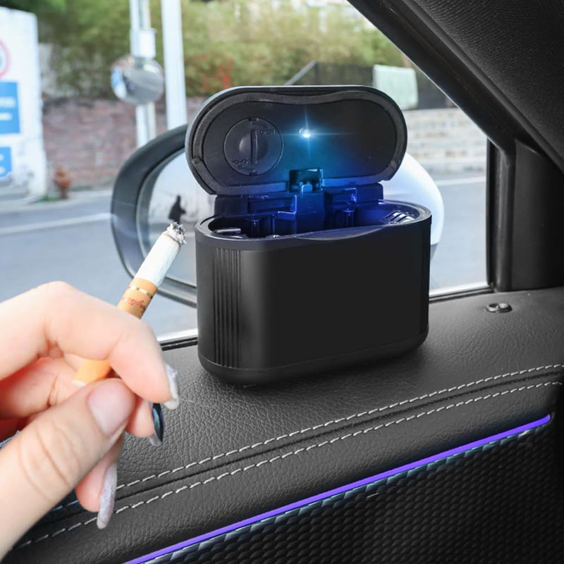 Multi-spot Placed Car Ashtray Removable Detachable Alloy with Lid Blue Led Clamped&Glued Beside Door Air Outlet Behind Seat Black Multi-spot Placed Black