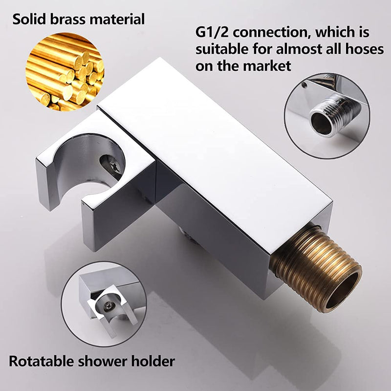 Shower Head Handheld Combo Set With Long Hose Bathroom Brass High Pressure Square All Metal Rainfall Massager Hand Held Shower Head With Bracket Holder, Chrome