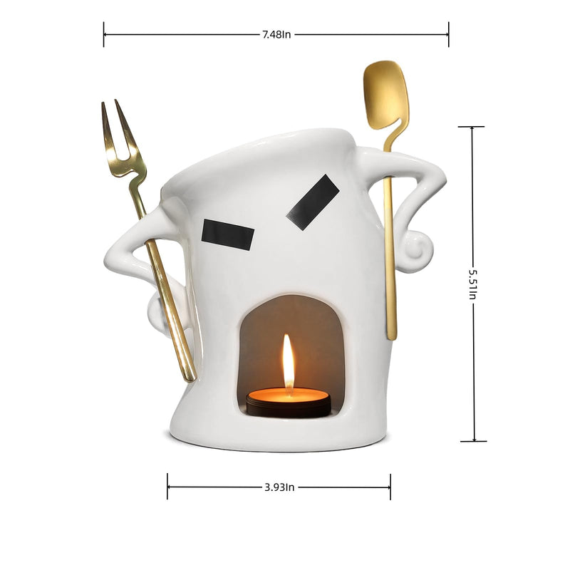 Cute Chocolate Fondue Mug with Attitude,Ceramic Personal Chocolate Butter Melting Cup for Cheese with 2Pcs Forks Mini Simmer Pot