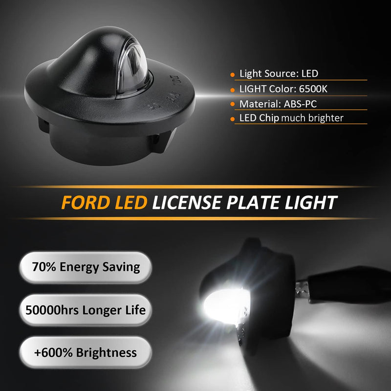 Bestview License Plate Light, Rear Bumper Tag Lamp Housing Assembly Replacement Compatible with Fo-rd F150 F250 F350 Super Duty Ranger Explorer Bronco Excursion Expedition, 6500K White Tag Light Black