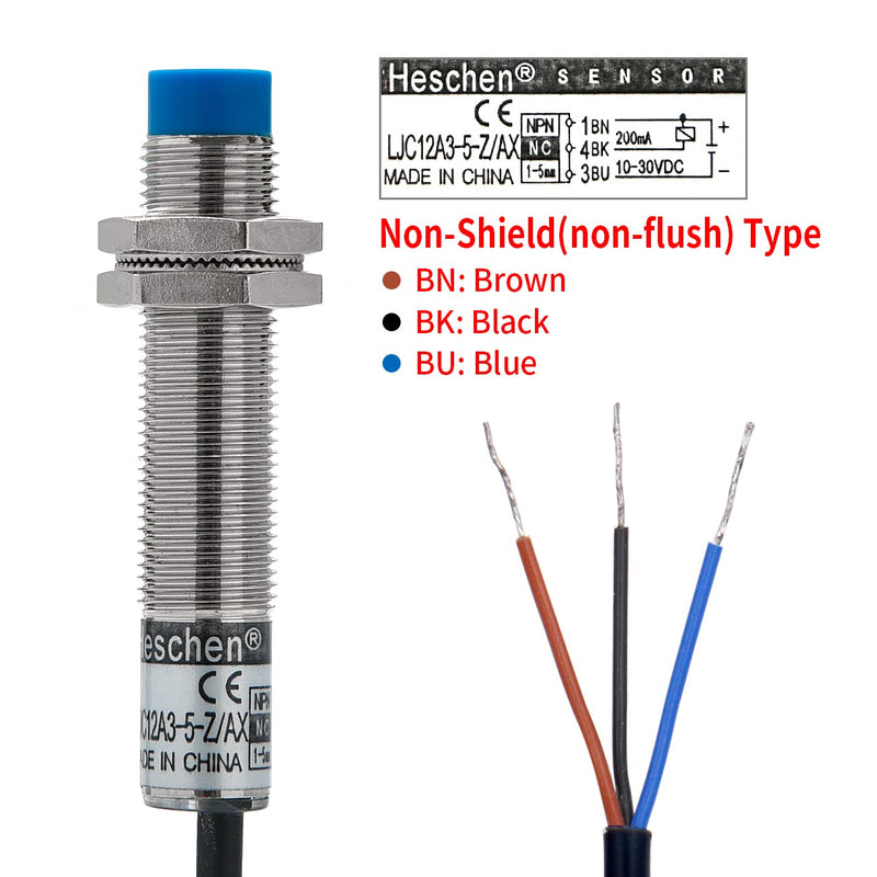 Heschen capacitive proximity switch LJC12A3-5-Z/AX detector 1-5mm 10-30VDC 200mA NPN normally closed (NC) 3-wire