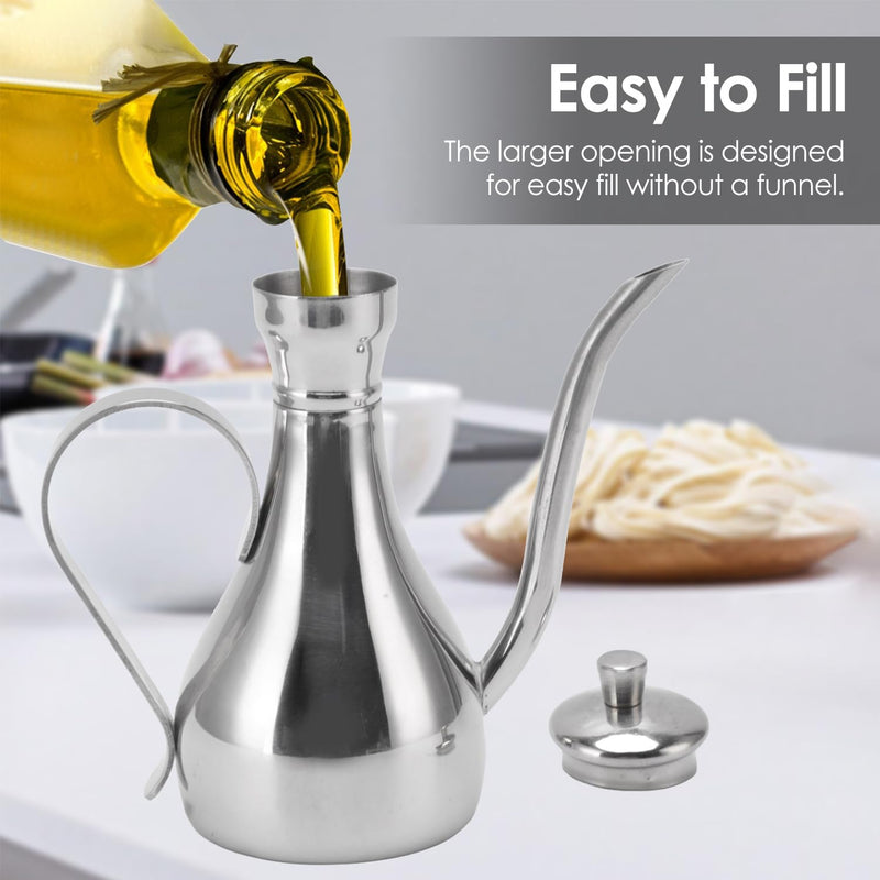 Olive Oil Dispenser, 11oz/350ml Stainless Steel Oil Dispenser Non Drip Leak Proof Pouring Oil Pot Vinegar Pot Soy Sauce Bottle, Oil Storage Can Container for Home Kitchen