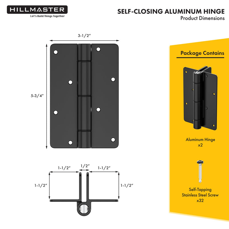 5-3/4" Self Closing Aluminum Gate Hinges for Metal Pool Gates,Heavy Duty Fence Door Hinges with Adjustable Tension for Vinyl Fence,Legged Hinges for Indoor Outdoor,Gate Hardware,2Pack,Matte Black