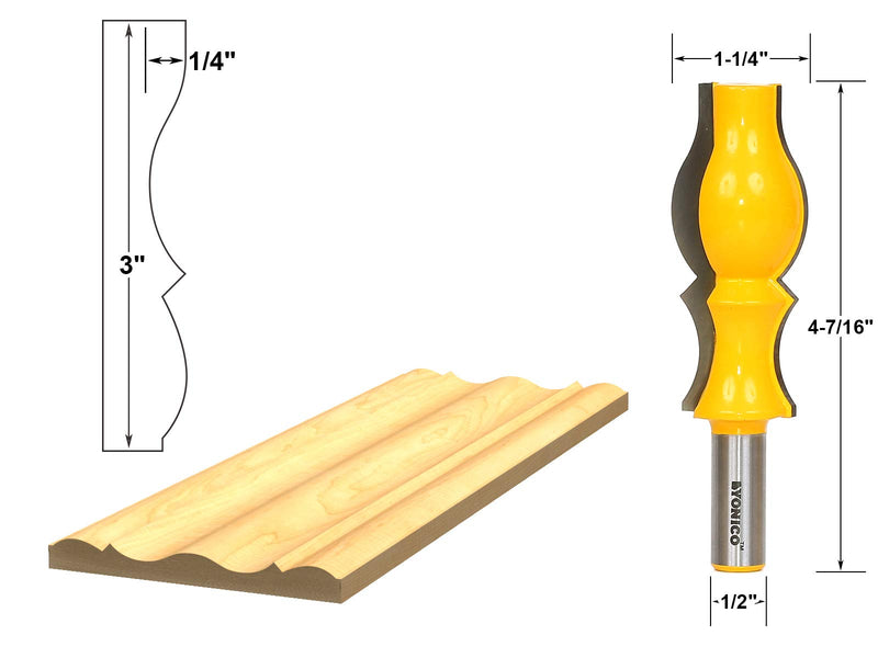 YONICO Crown Molding Router Bits Reversible 3-Inch 1/2-Inch Shank 16151 16151 - 3" Length - 1/2" Shank