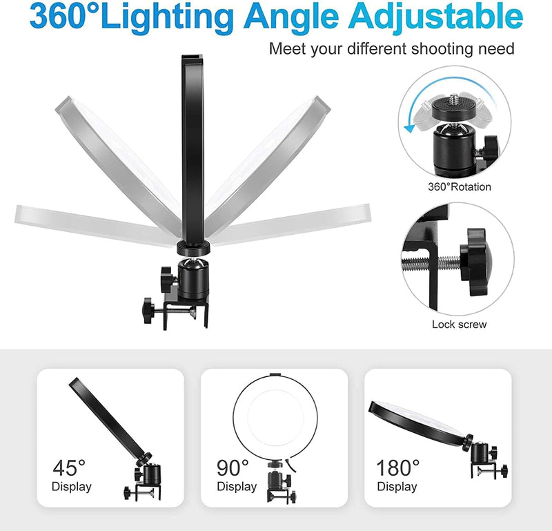 6" LED Ring Light with Clamp Mount Desktop Light for Remote Meeting, YouTube, Selfie, Makeup, Live Streaming,Business Video Call 6inch