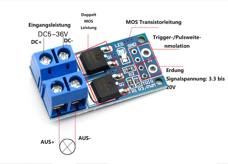 5 pieces driver module, DC 5V-36V 15A (max. 30A) 400W PWM adjustment switch control board motor control board MOSFET trigger switch PWM regulator control board dual high-performance switching driver module