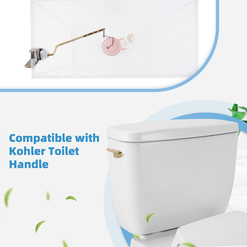 Universal Polished Gold Toilet Handle Replacement, Side/Angle Mount | Toilet Flush Handle Lever Compatible with Kohler K-GP30324-CP/TOTO/American Standard, Adjustable Stainless Steel Chain Side Mount 1 Pack