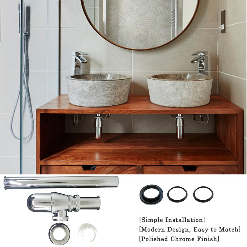 EcoArtHeating1-1/4 inch Waste Pipe Drain Kit, Classical Basin Bottle Trap, Chrome Round Bottle trap