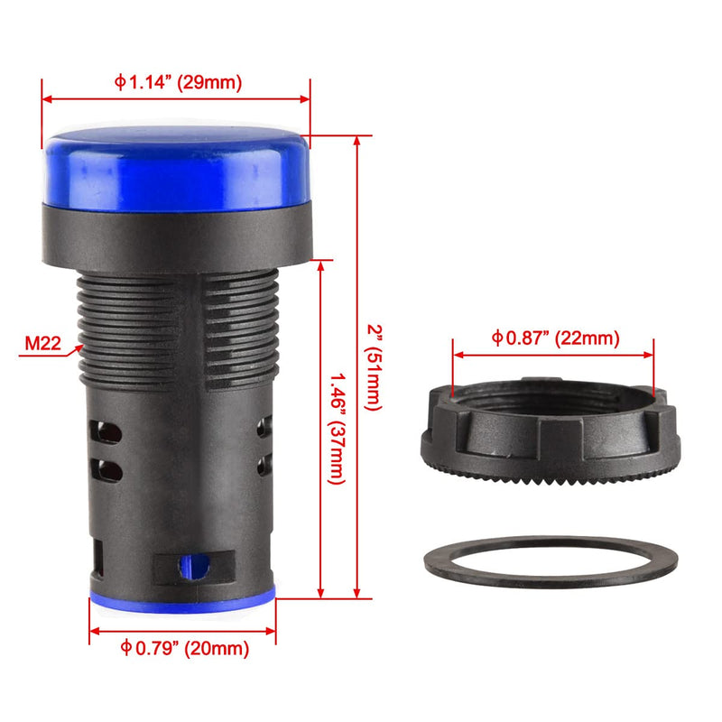 Heschen 22mm LED indicator light AD16-22D/S 24VDC 20mA blue light color pack of 5