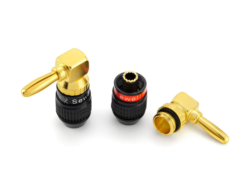 Sewell Deadbolt Right-Angle Banana Plugs, 6 Pairs Quick Connect Gold Plated Speaker Plugs 90 Degree Deadbolt Right Angle
