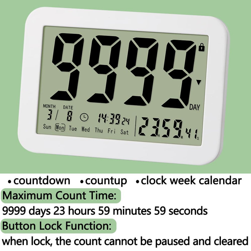 FCXJTU Digital Countdown Days Timer Clock- 9999 Days Count Down Days Timer with Stand Strong Magnetic Back for Retirement Wedding Vacation Christmas New Baby Classroom Lab Kitchen Cooking (9999Day) 9999Day Clock Timer