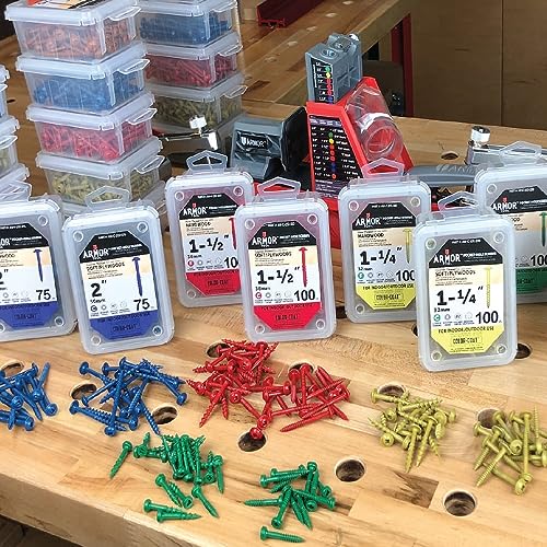ARMOR TOOL Pocket Hole Screws - 1" Fine Thread Screws 500 Piece with Green Color Coat & Square Drive - AP-F-100-500