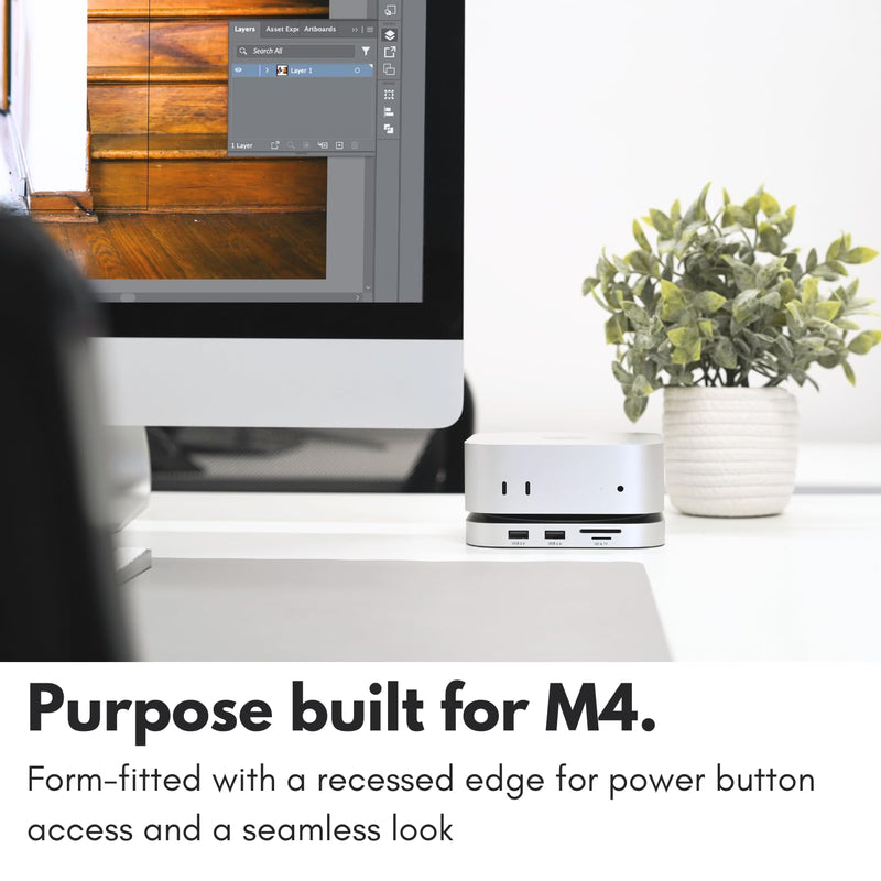 Macally Mac mini M4 Dock and Stand, Mac mini M4 Hub with NVMe/SATA SSD Enclosure, 4K HDMI 60hz, 3 USB A 10Gbps, USB C Data Port, SD Card Reader, 3.5mm Audio Jack