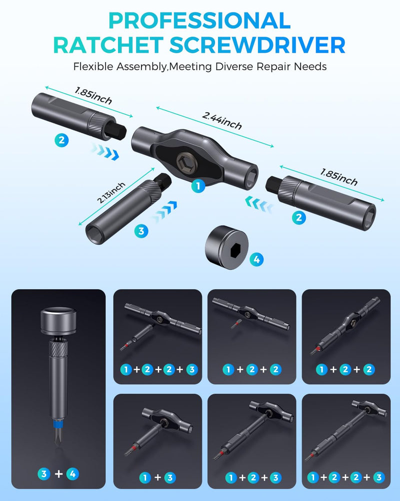 SOONAN Ratchet Screwdriver Set : 74 in 1 magnetic Screwdriver sets, S2 Steel Bits, DIY Combination Flexible Shaft, Suitable for Furniture Assembly, Precision Electrical Appliance Repair, Bicycle Tools 74 in 1 Black