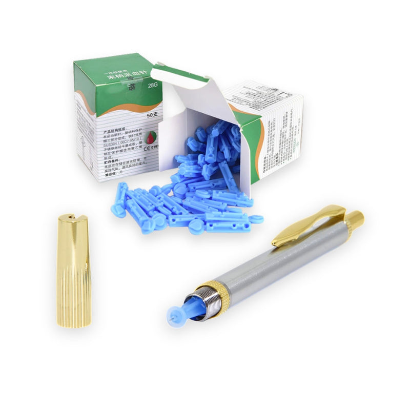 Lancing Aid with 100 Sterile Lancets, Blood Lancet Pen, Blood Collection Pen, Cupping Pen, Lancet Pen, Blood Pen, Blood Drainage, Hacamat Kalemi, Hijama Pen