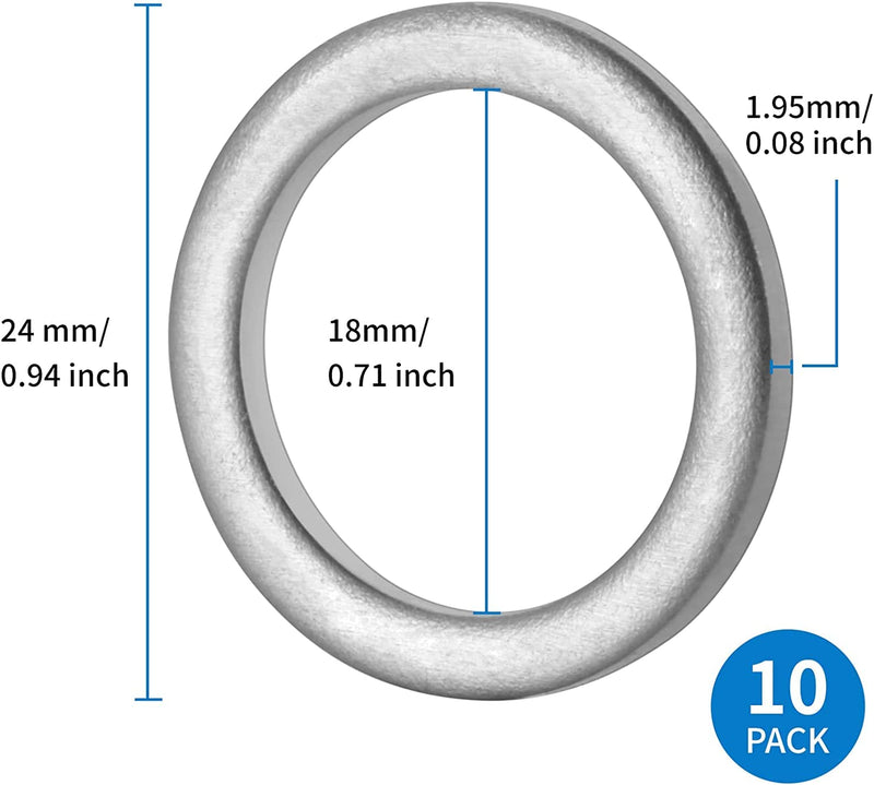 M18 Aluminum Oil Drain Plug Gasket Crush Washers Fits for Volvo 850 960 C30 C70 S40 S60 S70 S80 S90 V40 V50 V60 V70 V90 XC60 XC70 XC90, Replacement for the Part # 977751, Used for Oil Change, 10 Pack