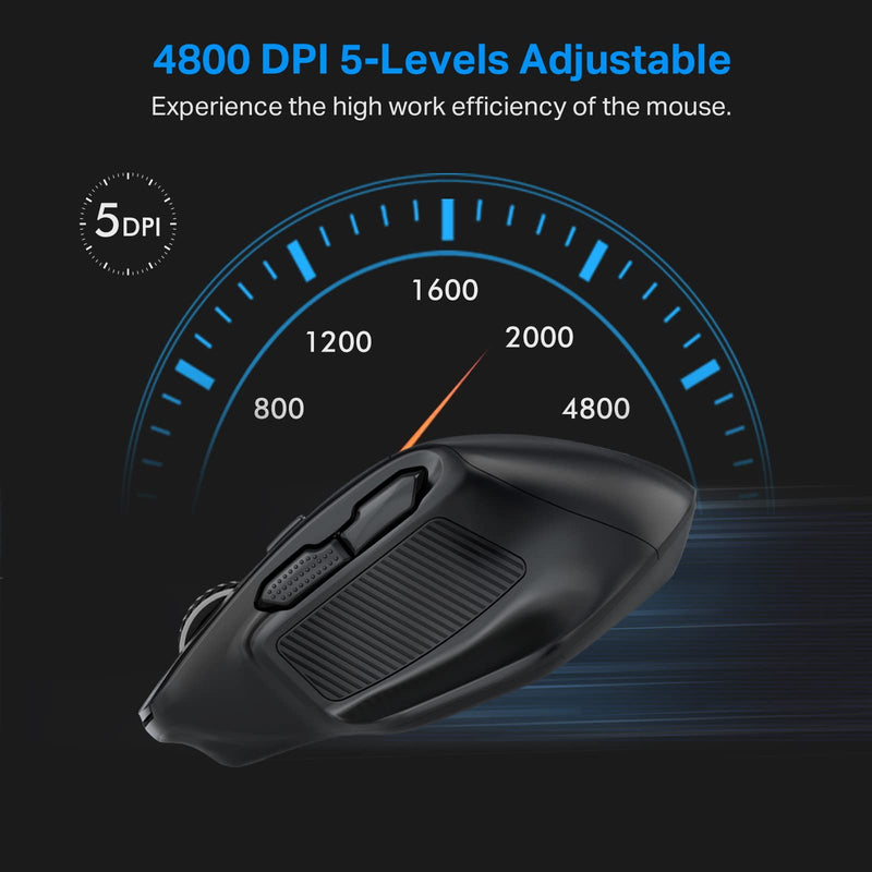 E-YOOSO Large Wireless Mouse, X-31 Large Mouse for Big Hands, 5-Level 4800 DPI, 6 Button Big Ergo Computer Mouse, 18 Months Battery Life Cordless Mouse for Laptop, Mac, Chromebook, PC, Windows(Black) Black