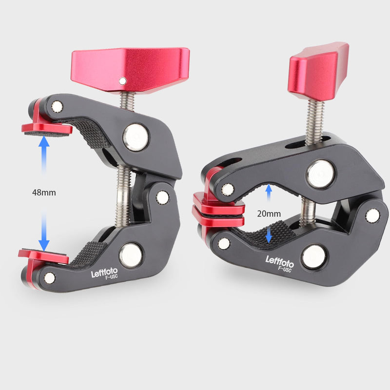 Leftfoto Universal Super Clamp,Crab Shaped Camera Clamp,All-Metal Pliers Clip w/1/4'' and 3/8'' Thread for Tripod Legs/Bicycles/Table/LCD Field Monitors/Microphones/Gopro Sports Camera