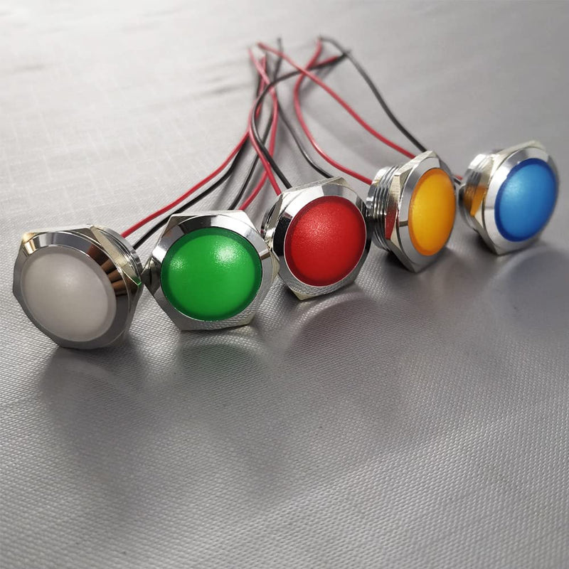 Gebildet 5pcs 12V-24V 20mA Energy Saving Indicator Metal Indicator Lamp Waterproof Signal Lamp Hole Size 22mm White/Blue/Red/Green/Orange LED (Spherical Surface Head) Red/Blue/Green/White/Orange (12v-24v）