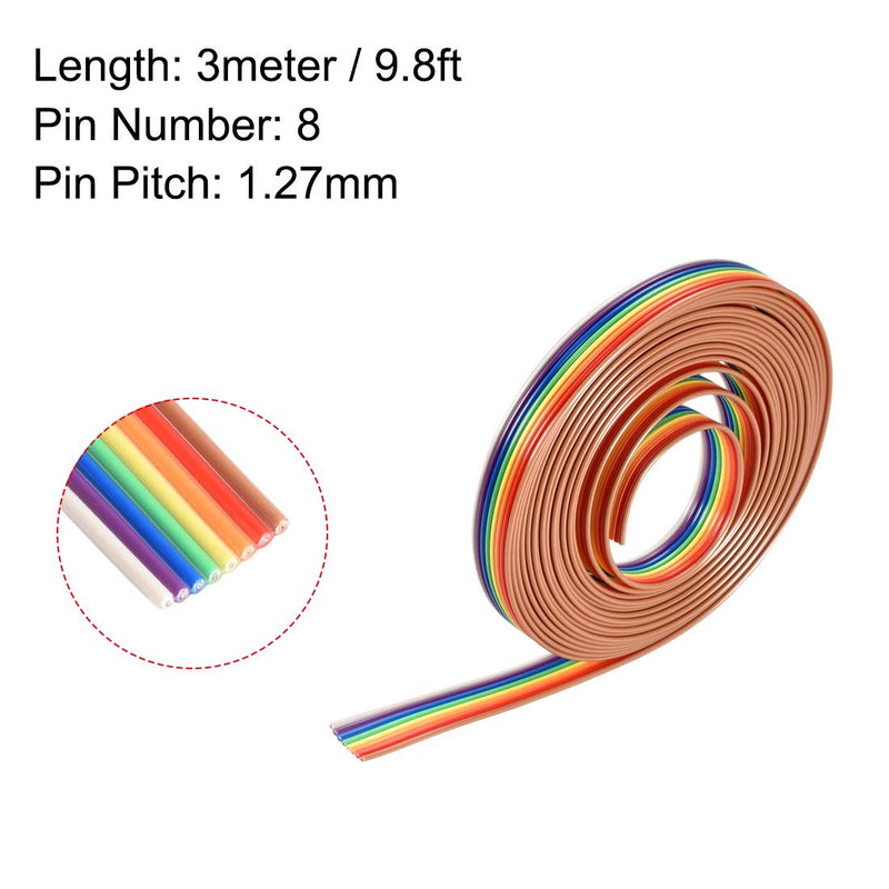 uxcell IDC Rainbow Wire Flat Ribbon Cable 8P 1.27mm Pitch 3meter/9.8ft Length