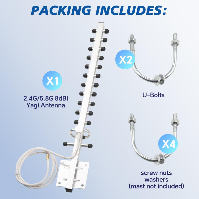 BOOBRIE Dual Band Yagi WiFI Antenna 2.4G/5.8G 8dBi Outdoor Directional Antenna High Gain RP-SMA Female Connector 4.92Ft RG58 Cable 13 Unit WIFi Yagi Antenna for Router Network Card WiFi Signal Booster