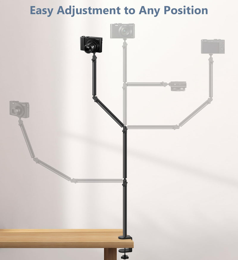 Overhead Camera Mount Desk Stand, Flexible Overhead Camera Mount with 3/8'' 5/8'' Screw, C Clamp Tabletop Stand for Podcasting/Ring Light/Blue Yeti Nano/Webcam/Photography Live Stream Auxiliary Stand