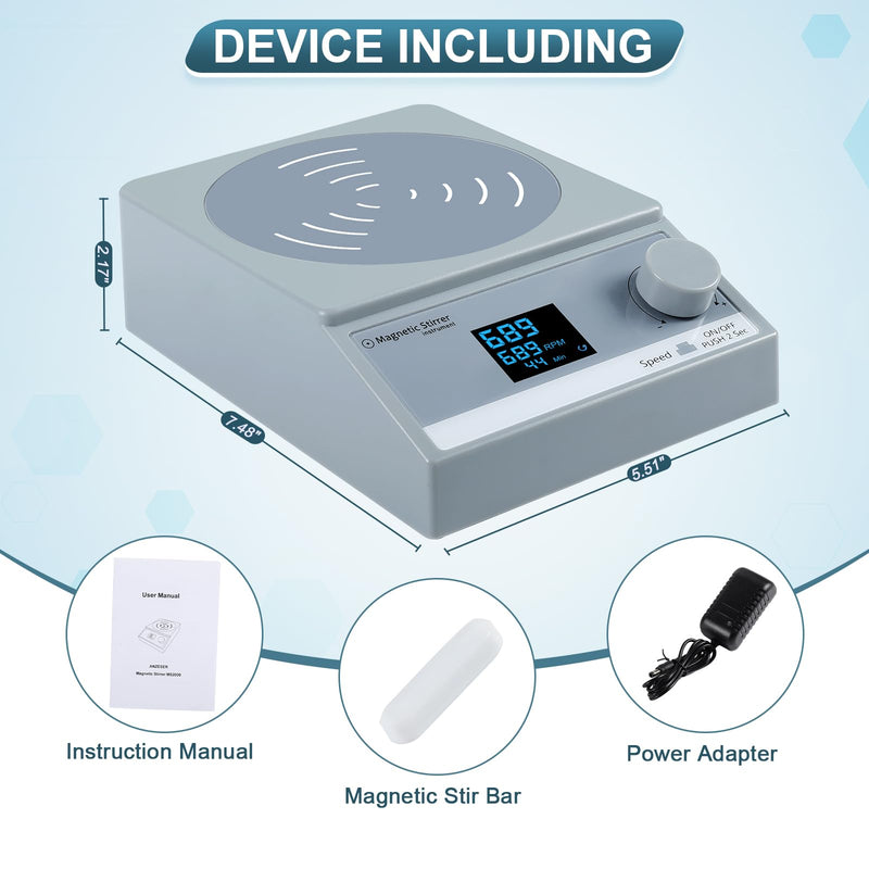 Digital Magnetic Stirrer w/Timer, 100fl.oz Magnetic Stir Plate, Magnetic Mixer w/LCD Display, Lab Stirrer w/Stir Bar (w/o Heating) Grey