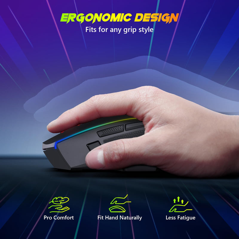 Redragon Wireless Gaming Mouse, Tri-Mode 2.4G/USB-C/Bluetooth Ergonomic Mouse Gaming, 8000 DPI, RGB Backlit, Fully Programmable, Rechargeable Wireless Computer Mouse for Laptop PC Mac, M814 M814-PRO