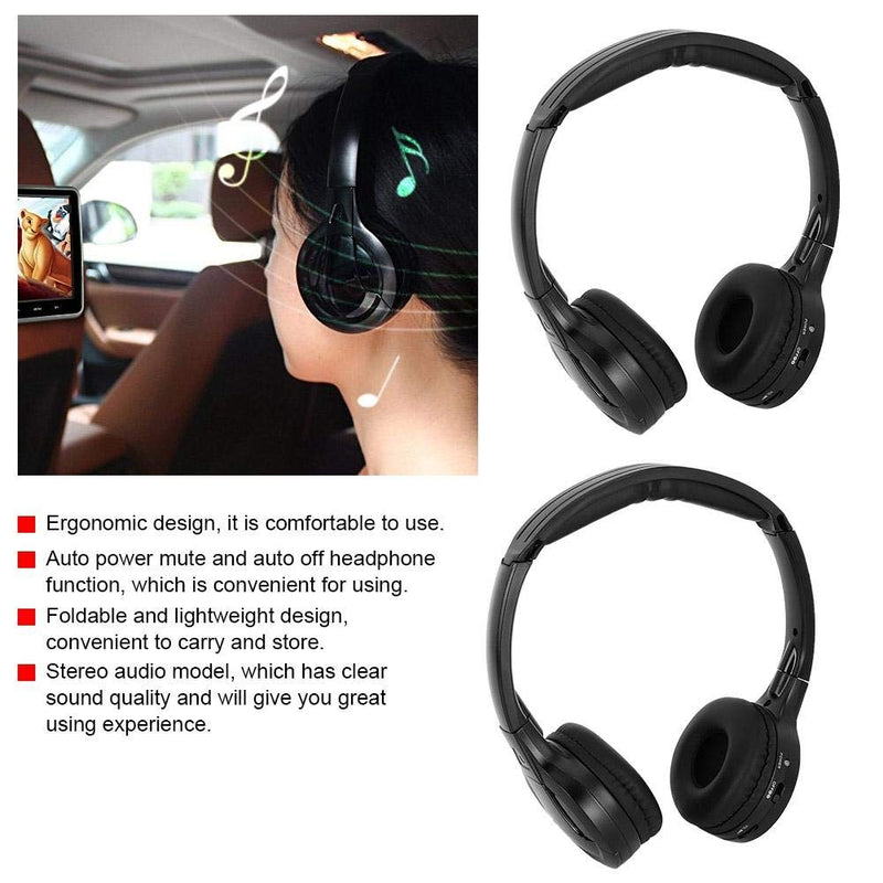 Dweekiy Car Earphone, 2 Channel Cordless Infrared IR Stereo Audio Headphone Earphone for Car Headrest DVD